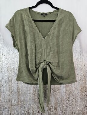 Massimo Dutti Olive Green Tie-Front V-Neck Crop Top